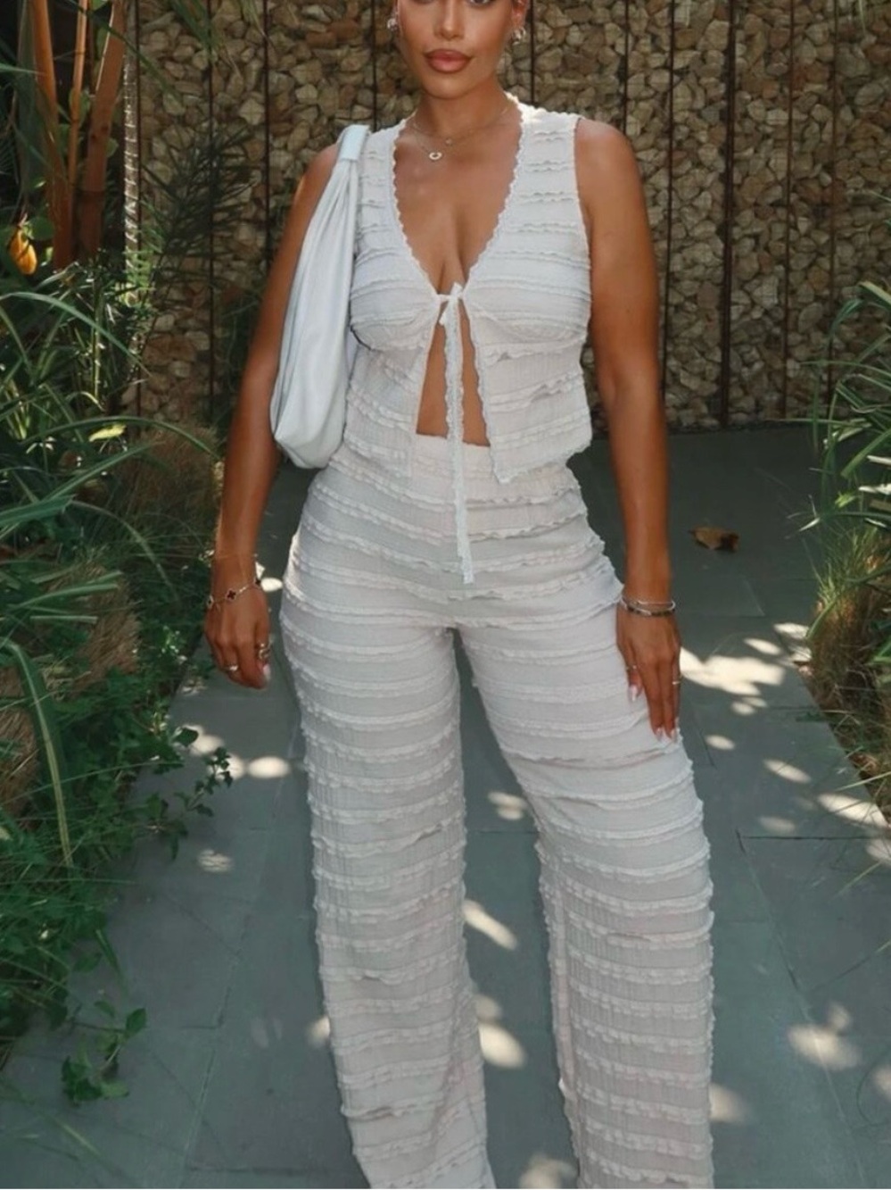 Fashion Nova Sweet Embrace Ruffle Textured Pant Set